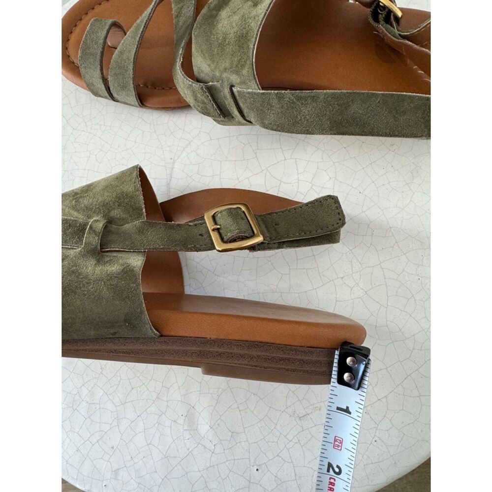 Franco Sarto Olive Green Suede Leather Cross-Strap Casual Women's Sandals Size 8 - Picture 7 of 10